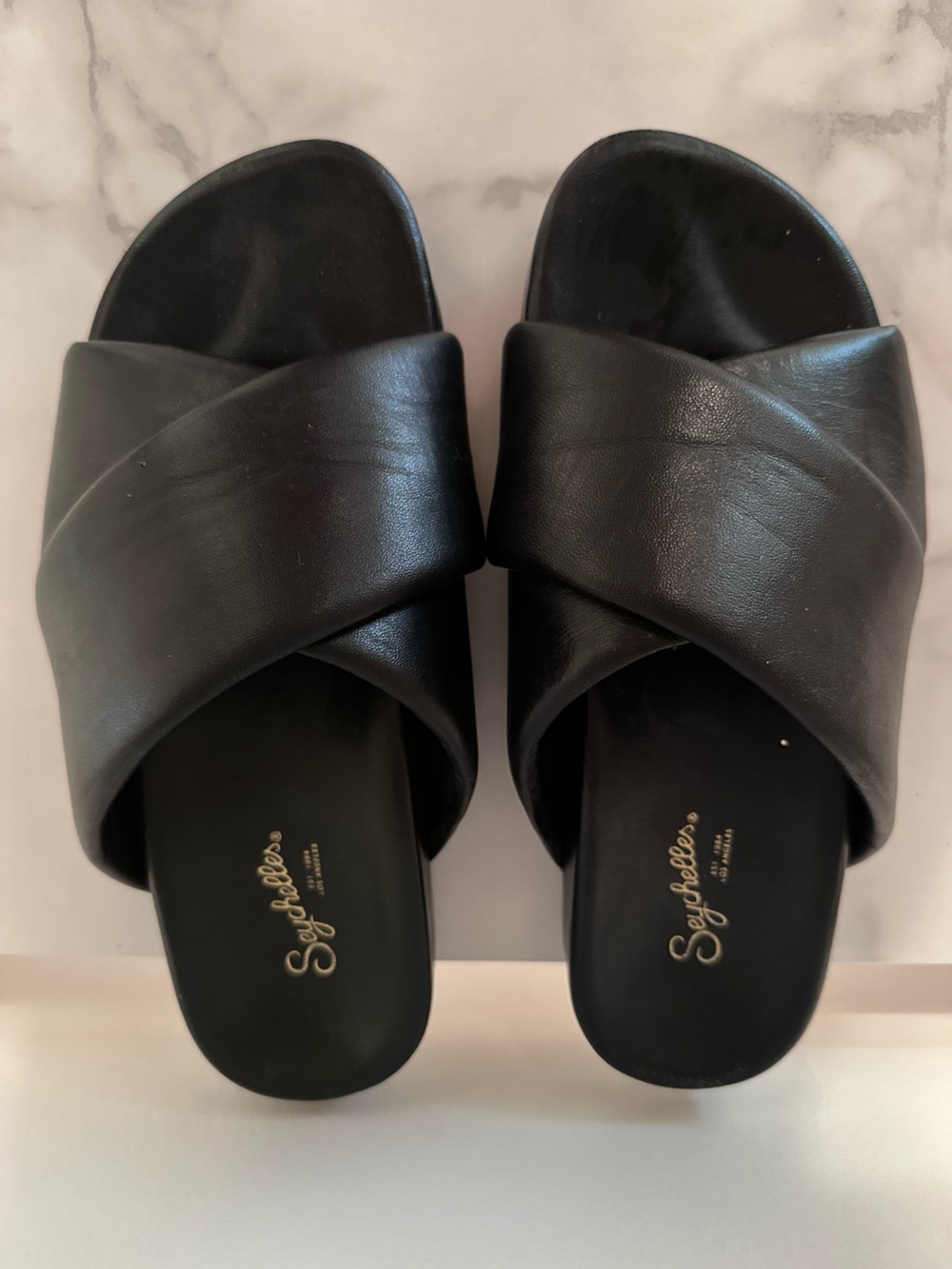 Seychelles Black Cross-Band Slides